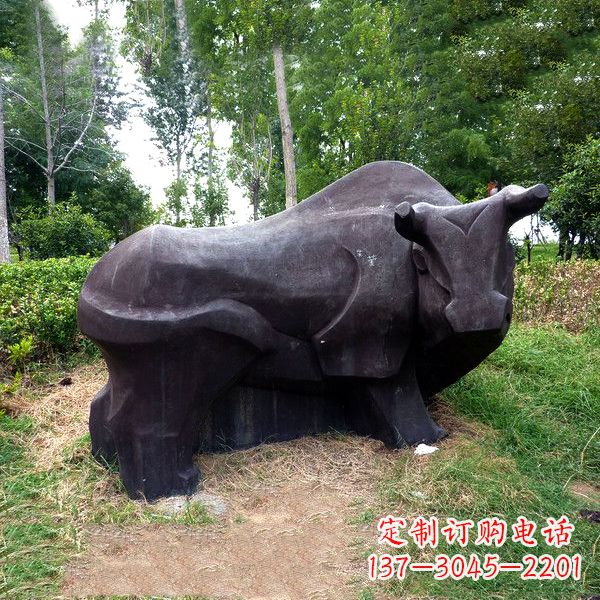 南通铜雕抽象牛-公园草坪水牛雕塑
