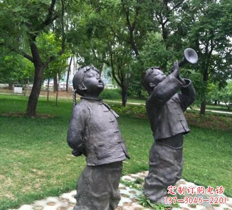 南通铜雕儿童吹唢呐