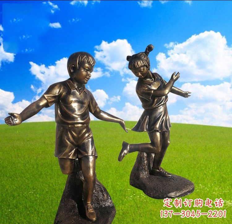 南通铜雕儿童踢毽子