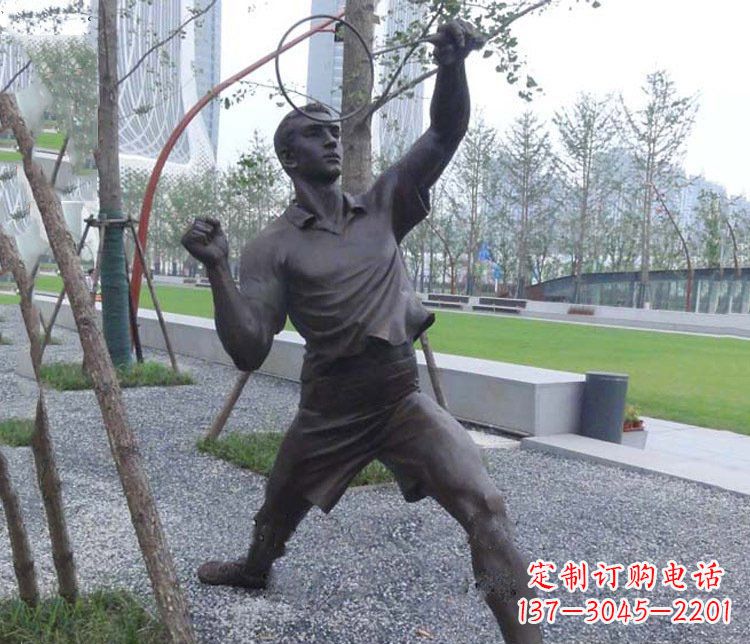 南通铜雕户外公园打羽毛球运动人物摆件