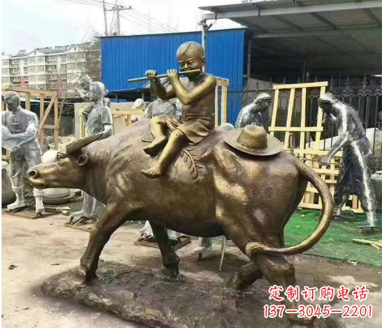 南通铜雕户外牧童骑牛雕塑摆件