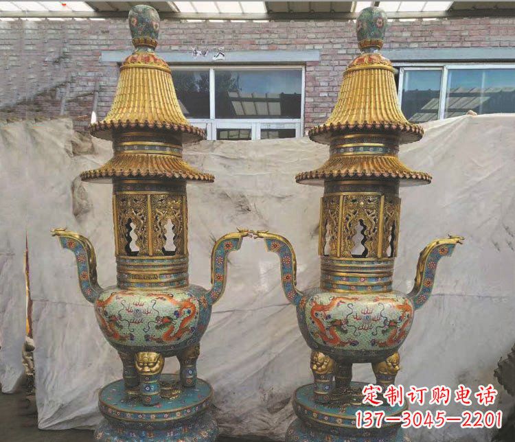 南通铜雕景泰蓝香炉雕塑摆件