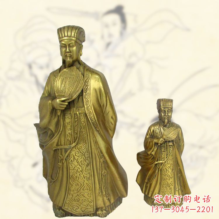 南通铜雕名人诸葛亮雕像-纯铜铸造三国人物雕塑