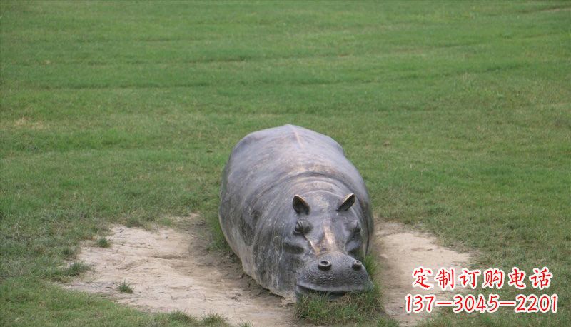 南通铜雕趴着的河马