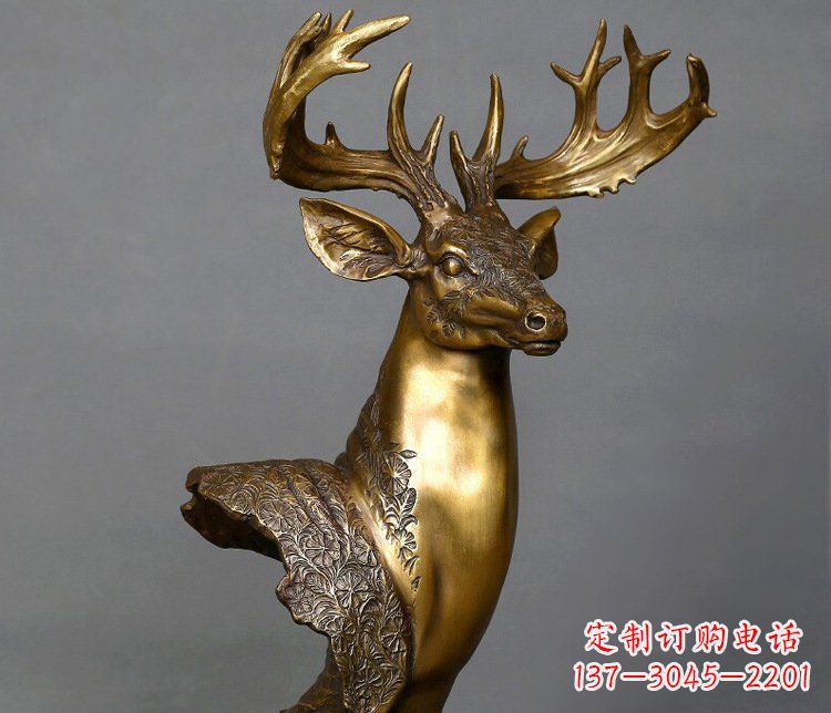 南通铜雕如意铜鹿头摆件