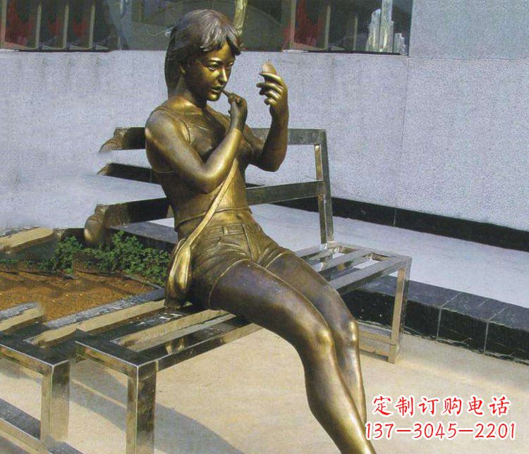南通铜雕商业街化妆女孩人物雕塑