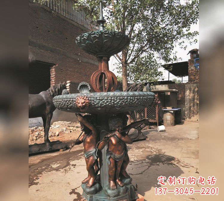南通铜雕双层西方儿童喷泉