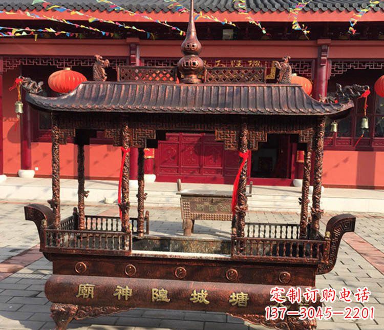南通铜雕寺庙佛光普照香炉雕塑摆件