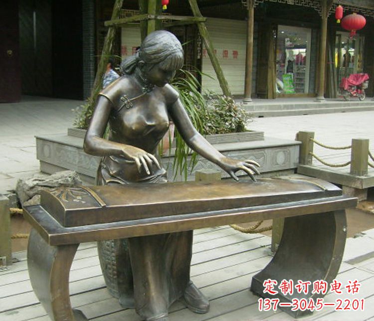 南通铜雕现代人物弹古筝雕塑