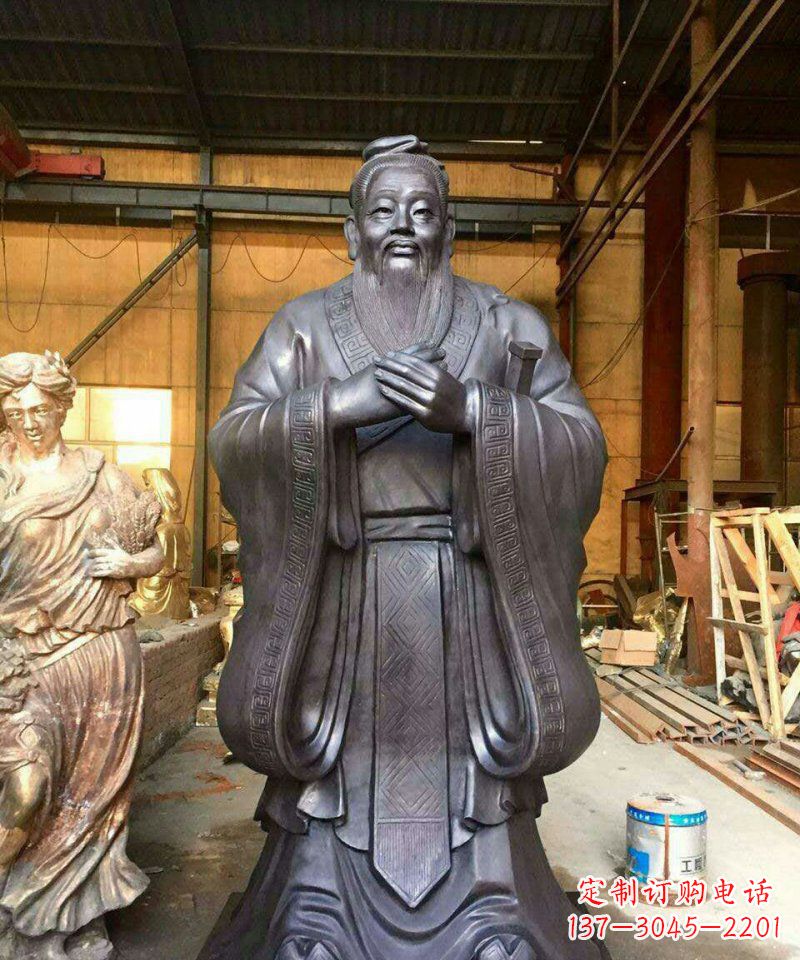 南通铜雕校园孔子人像雕塑