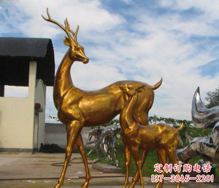 南通铜雕园林动物母子鹿雕塑