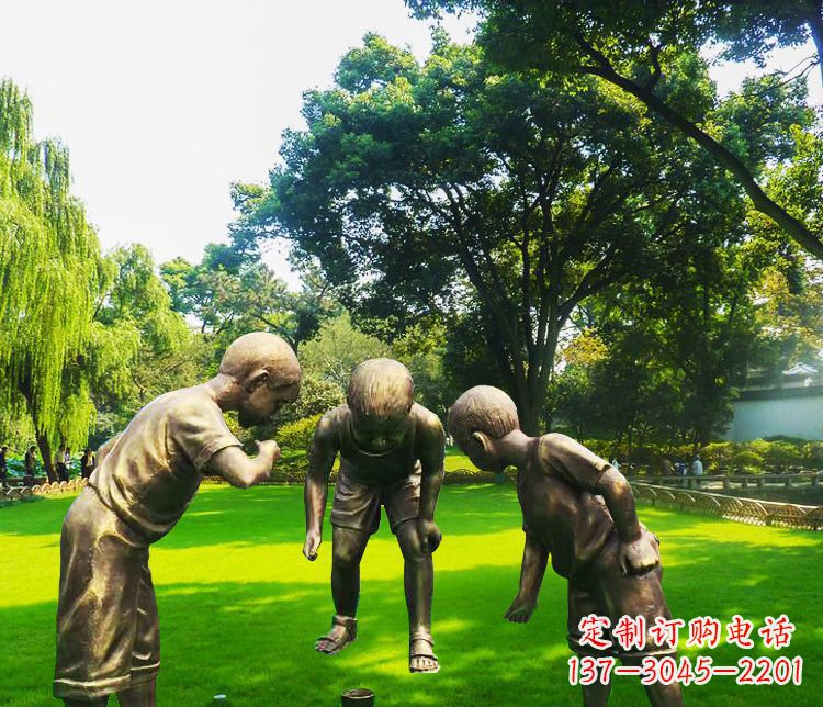 南通铜雕园林玩陀螺儿童雕塑