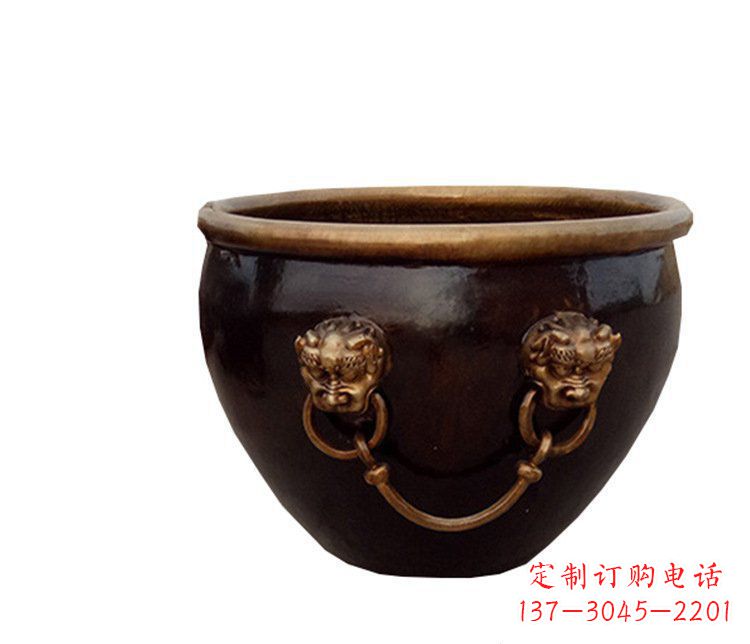 南通铜雕圆形荷花水缸雕塑 (4)