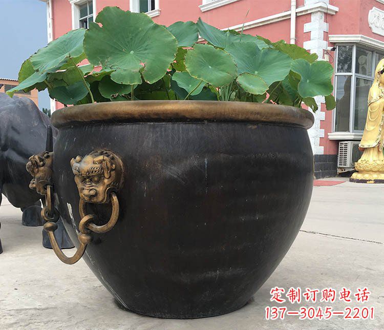 南通铜雕圆形荷花水缸雕塑 (3)
