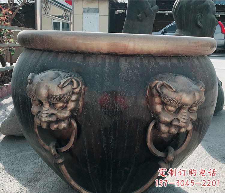 南通铜雕圆形荷花水缸雕塑 (6)