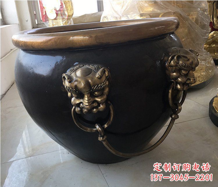 南通铜雕圆形荷花水缸雕塑 (5)