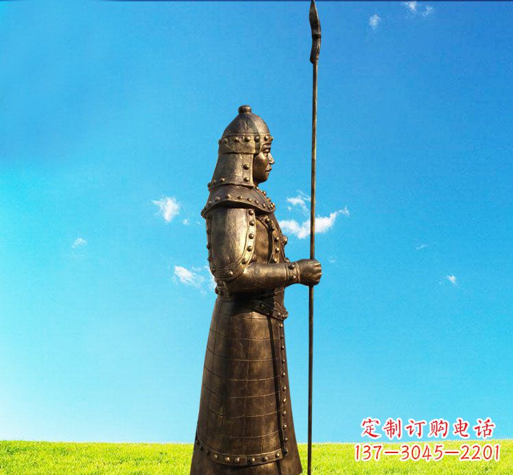 南通铜雕战士站岗古代人物雕塑
