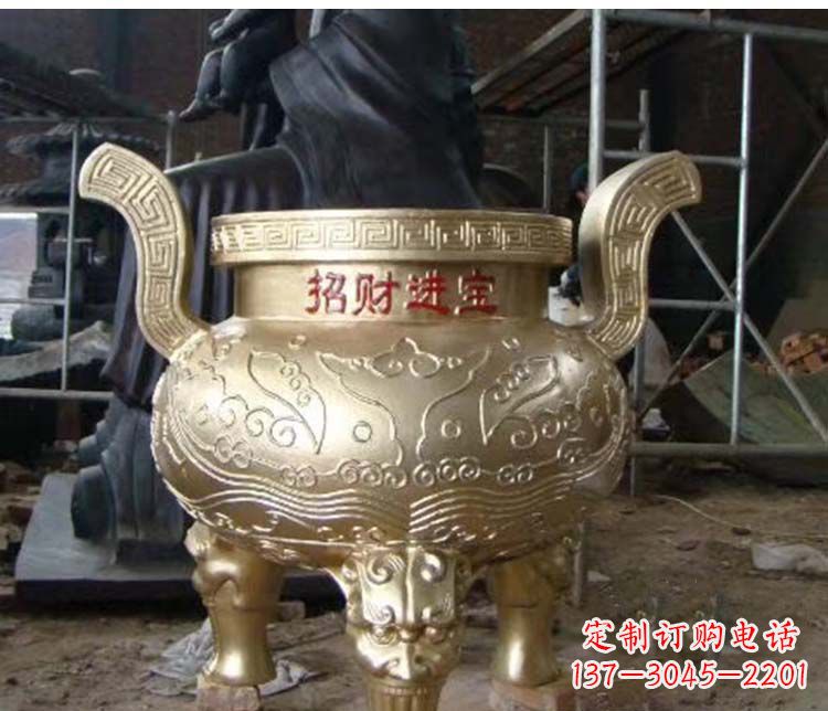 南通铜雕招财进宝圆形香炉