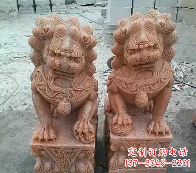 南通晚霞红传统狮子石雕