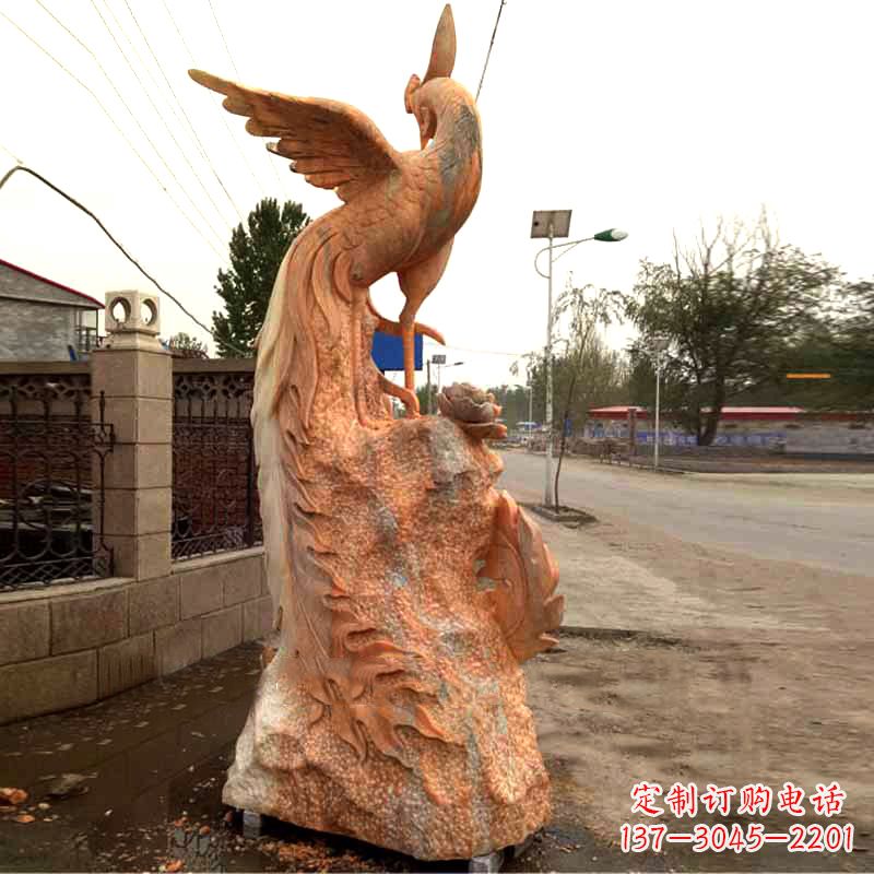 南通晚霞红大理石瑞鸟凤凰雕塑