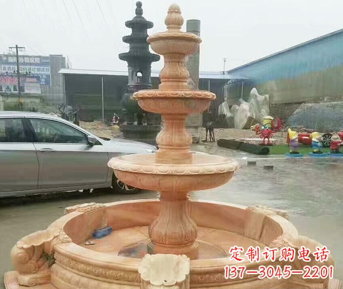 南通晚霞红多层大型石雕喷泉 (3)
