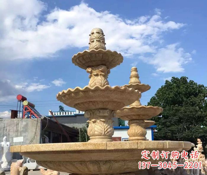 南通晚霞红多层喷泉石雕