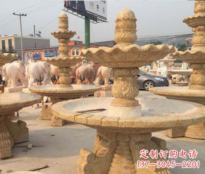 南通晚霞红多层大型石雕喷泉