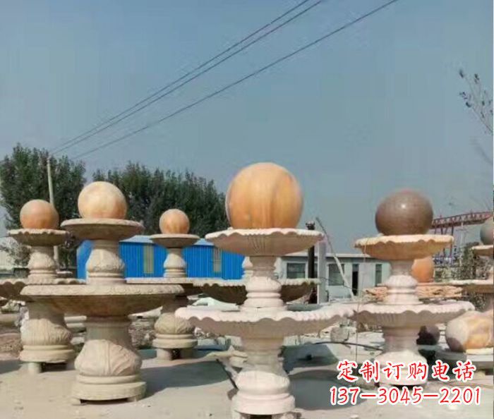 南通晚霞红多层风水球喷泉石雕