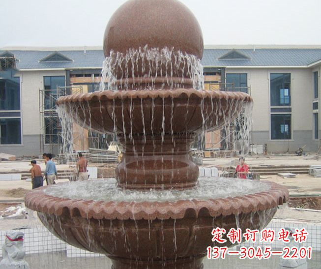 南通晚霞红风水球多层喷泉石雕 (2)