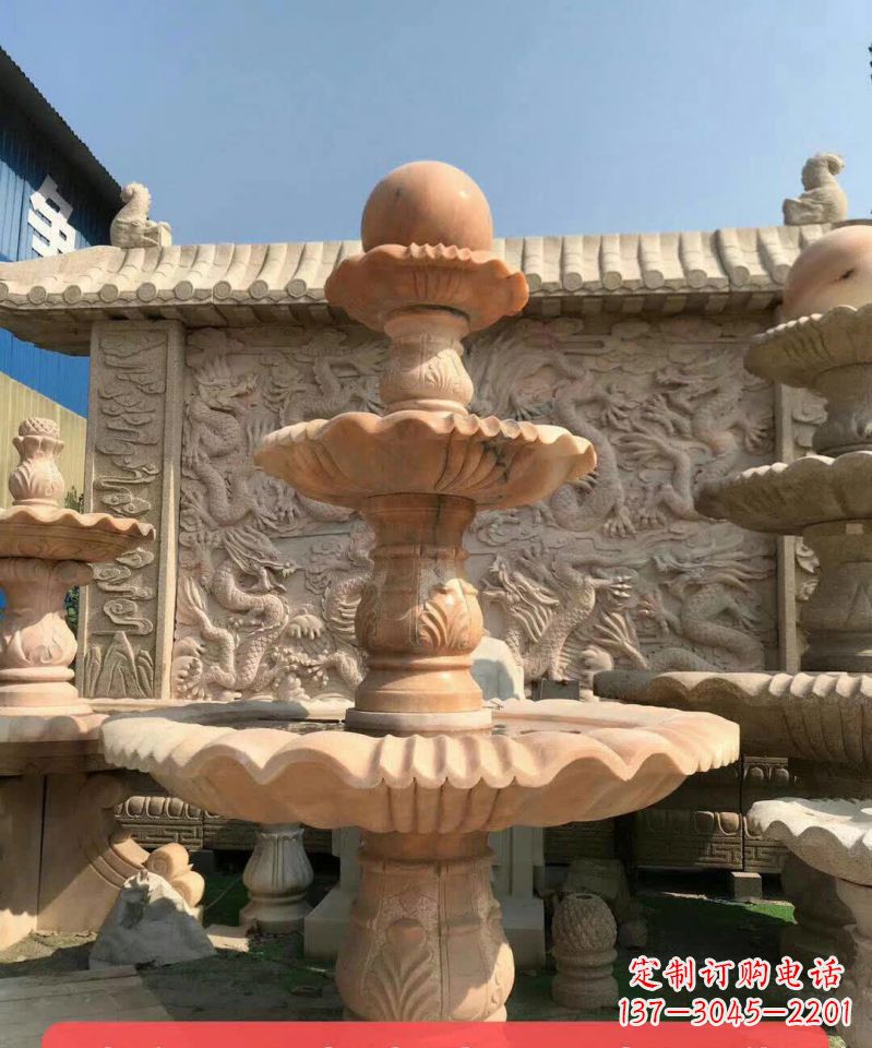 南通晚霞红风水球石雕喷泉 