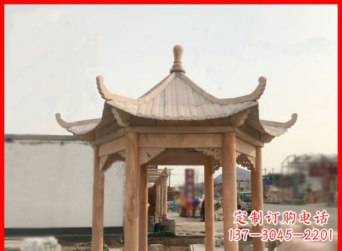 南通晚霞红公园六角石雕凉亭