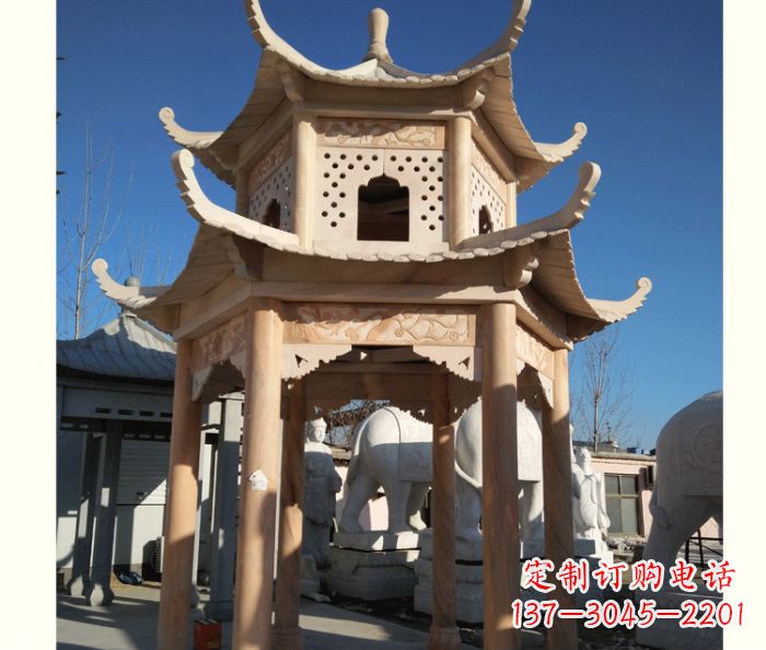 南通晚霞红公园双层六角凉亭石雕 (2)