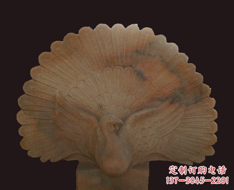 南通晚霞红开屏孔雀石雕