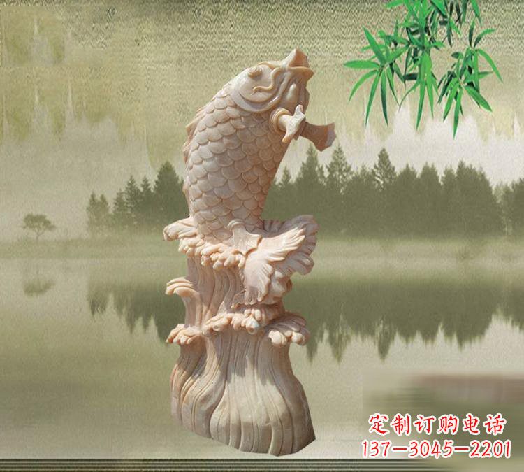 南通晚霞红鲤鱼石雕