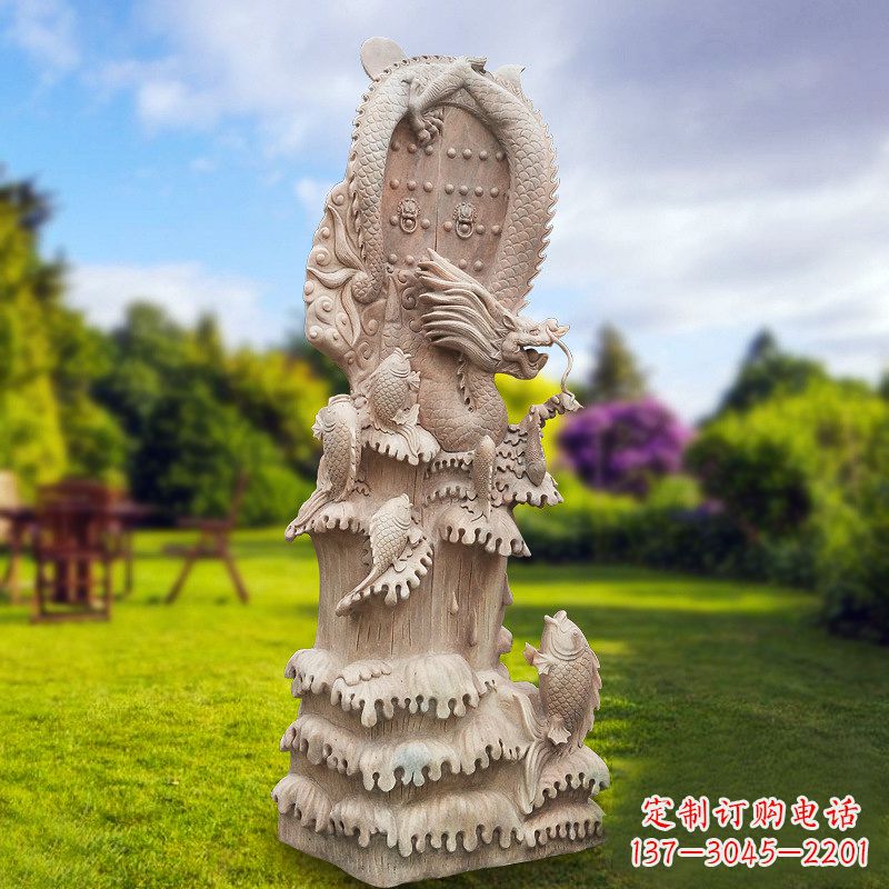 南通晚霞红鲤鱼跃龙门景观石雕