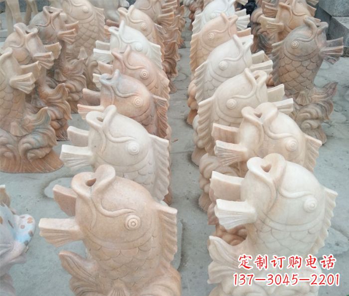 南通晚霞红喷水鲤鱼公园石雕 (2)