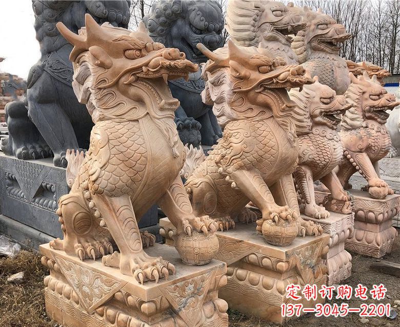 南通晚霞红麒麟石雕 (2)