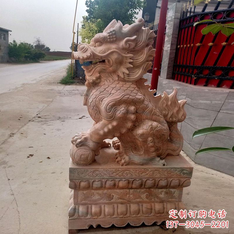 南通晚霞红麒麟石雕