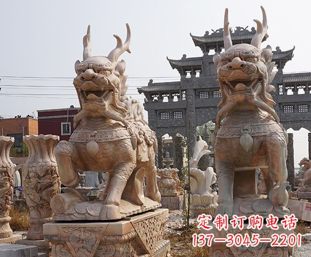 南通晚霞红瑞兽麒麟石雕 (2)