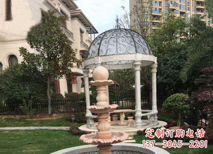 南通晚霞红三层风水球喷泉小区石雕