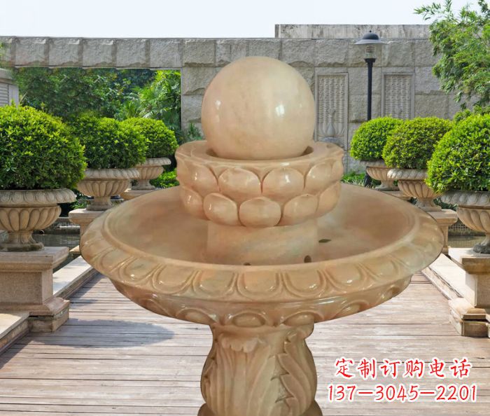 南通晚霞红双层风水球公园喷泉石雕 (2)