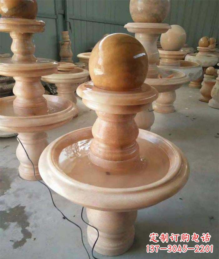 南通晚霞红双层风水球别墅喷泉石雕
