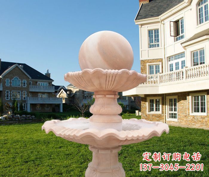 南通晚霞红双层风水球公园喷泉石雕
