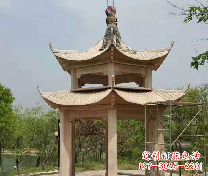 南通晚霞红双层凉亭石雕 (2)