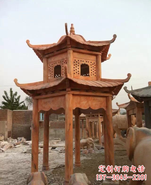 南通晚霞红双层凉亭石雕