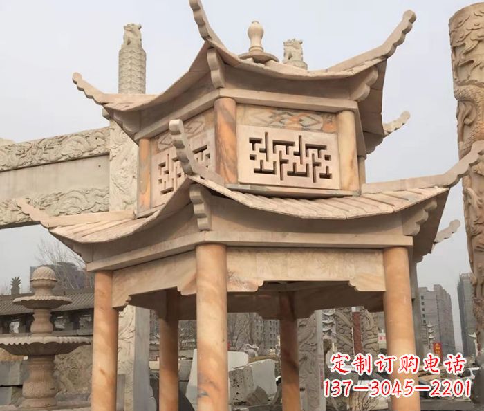 南通晚霞红双层石雕凉亭