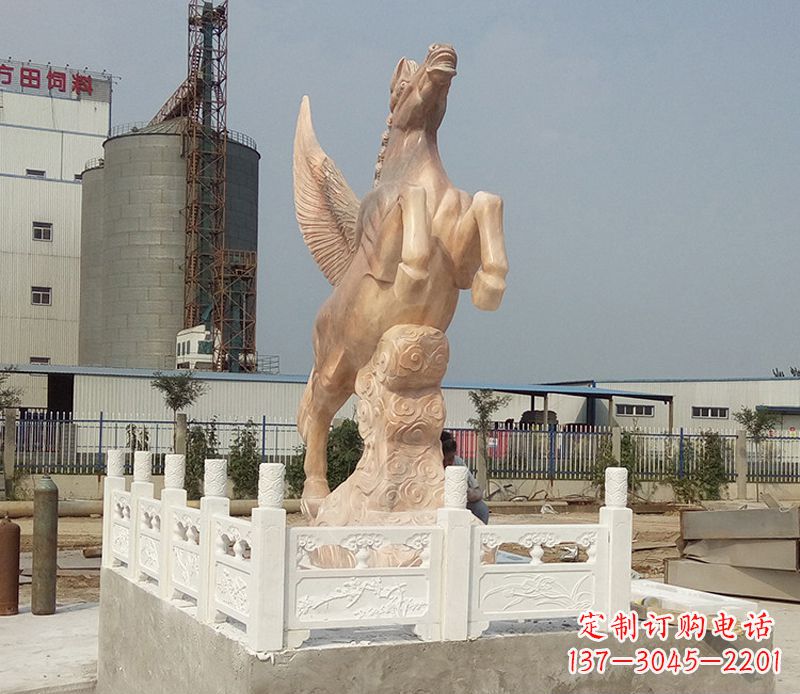 南通晚霞红祥云飞马企业景观石雕