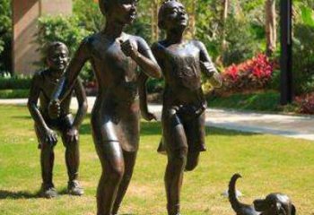 南通宁夏中领雕塑推出的儿童铜雕跑步遛狗，一款…