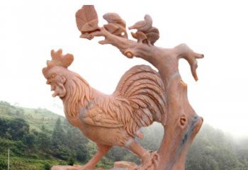 南通中领雕塑：酉鸡晚霞红石动物雕塑