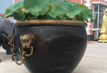 南通铜雕圆形荷花水缸雕塑 (3)